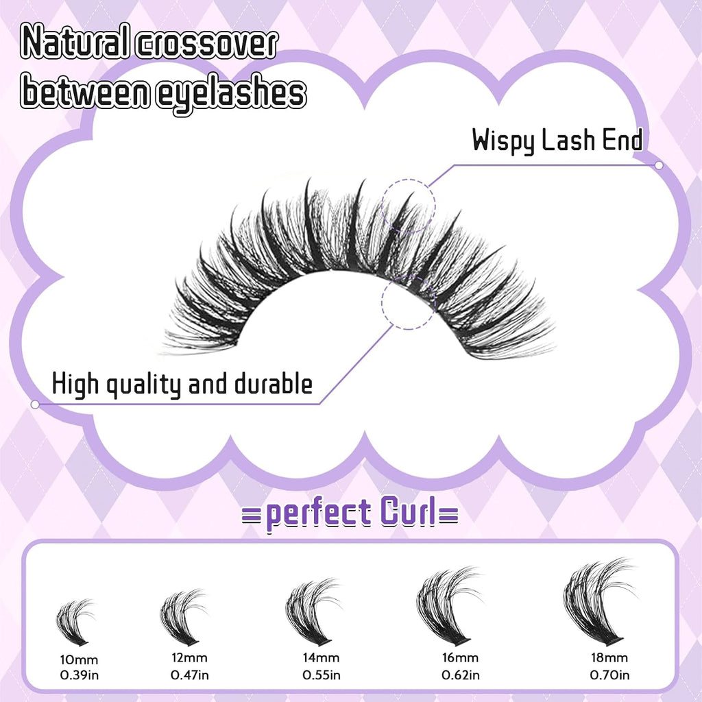 DIY Lash Extension Kit 100D+150D Volume Lash Clusters with Spikes Lash Extension Kit Bottom Lashes Wispy Cluster Eyelash