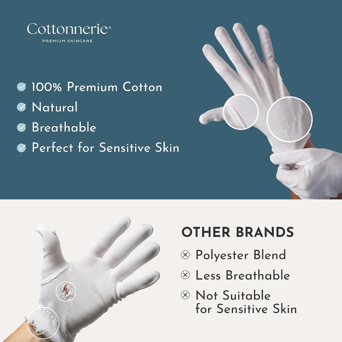 4 Pairs Cottonnerie Original Cotton Gloves for Dry Hands Sleeping, Moisturizing Gloves Overnight, Hand Moisturizer Glove