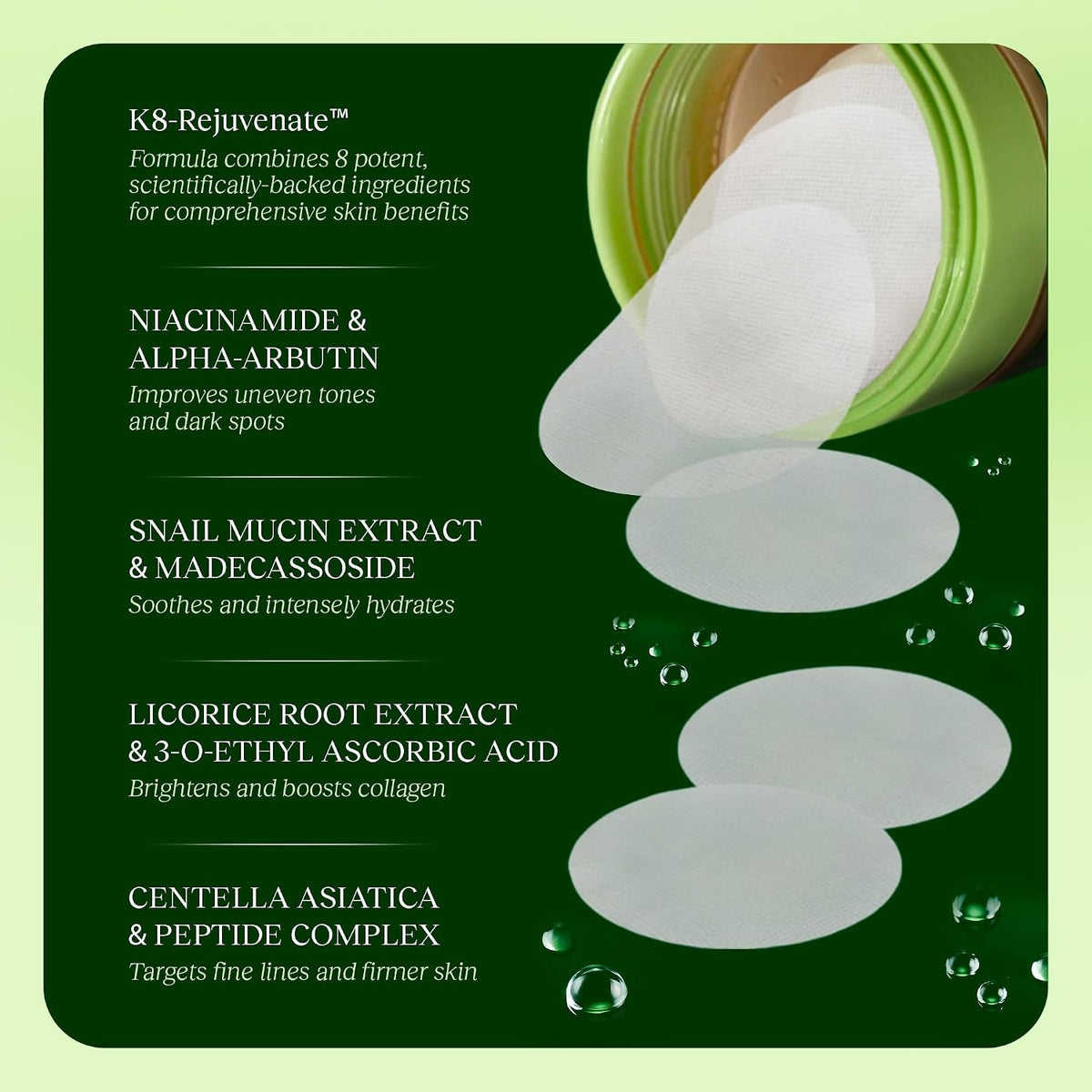 JIYU Toner Pads - Korean Skincare for Dark Spots, Wrinkles & Dull Skin - Hydrating Facial Treatment with Snail Mucin, Ni