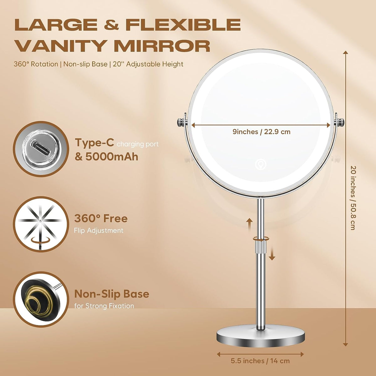 Dienmern Makeup Mirror, 1X/20X Rechargeable Vanity Mirror with Lights