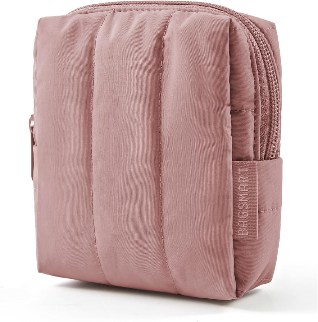 BAGSMART Small Makeup Bag for Women with Slip-in Pocket, Baby Pink