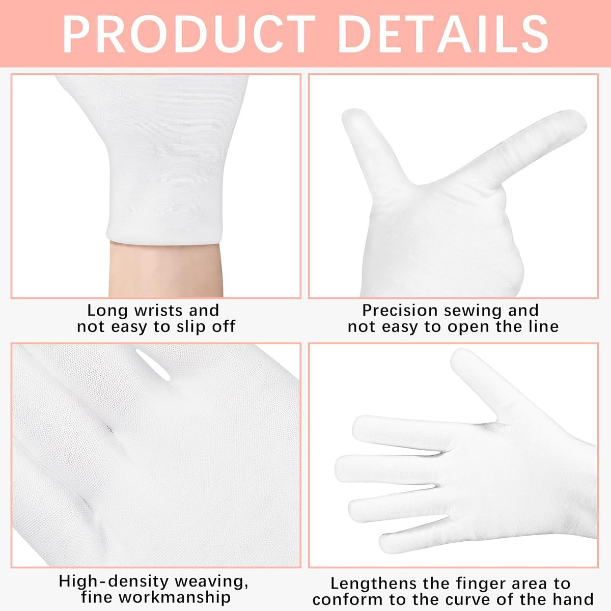 36 Pcs White Cotton Gloves for Dry Hands Sleeping, Men&Women Soft Sleep Gloves for Eczema and Moisturizing Overnight, St