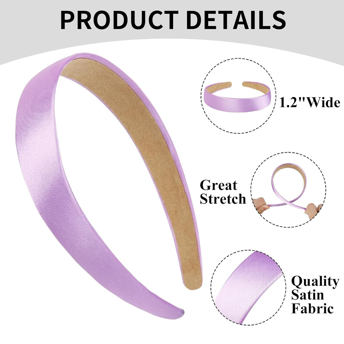 WOVOWOVO Purple Headbands for Women Girls Satin Headband Lavender