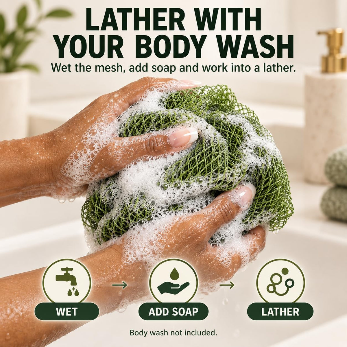 African Net Sponge, Exfoliating Body Scrubber for Back, 2 Pack