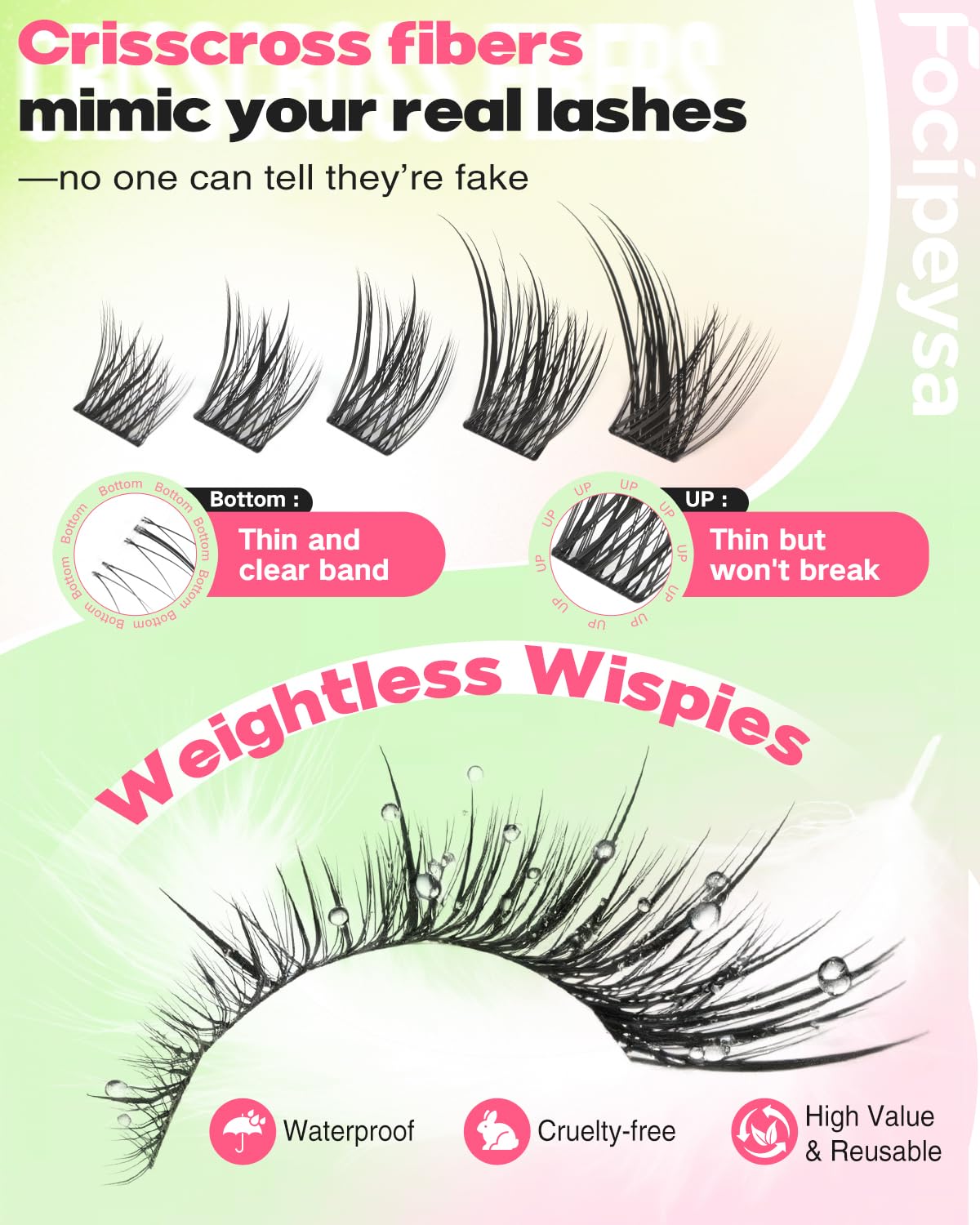 Focipeysa Wispy Lash Clusters Spiky Eyelash Clusters 10-18mm Eyelash Extensions Fox Eye Eyelash Right Left Individual La