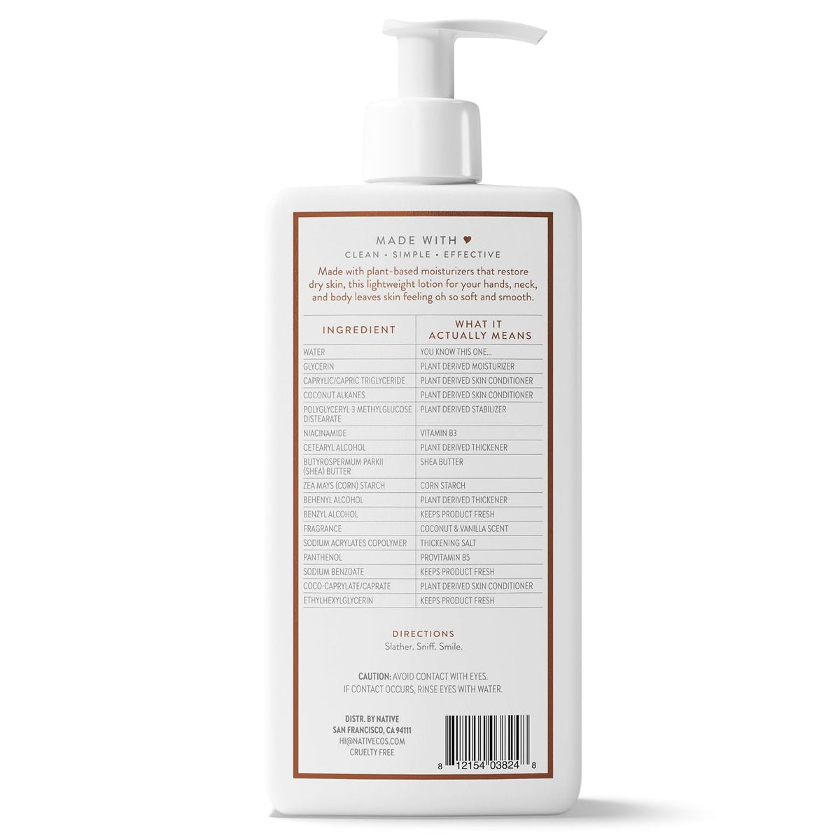 Native Body Lotion for Women & Men, Coconut & Vanilla Scent, 16.5 fl oz