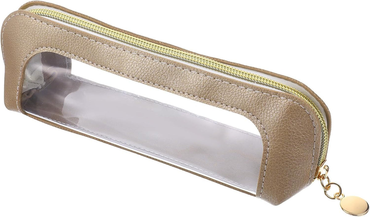 Psyqtsuary Small Clear Makeup Bag, PU Leather Travel Makeup Brush Case Portable Transparent Waterproof Cosmetic Organize
