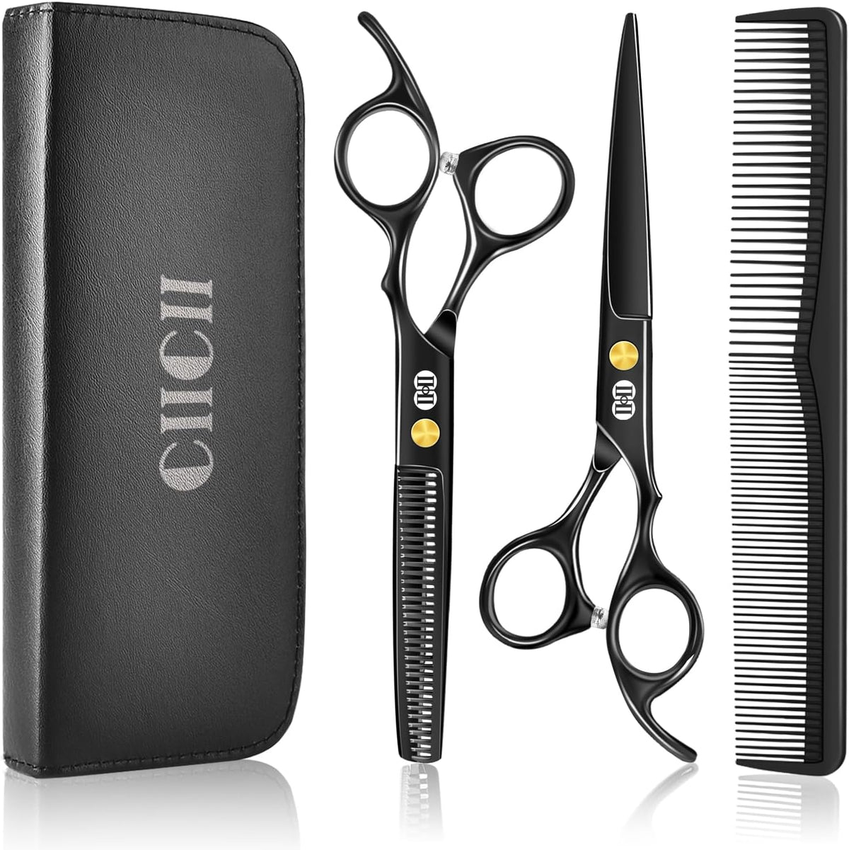 Hair Cutting Scissors Shears Kit, 6.7″ Barber Scissors Set (Black)