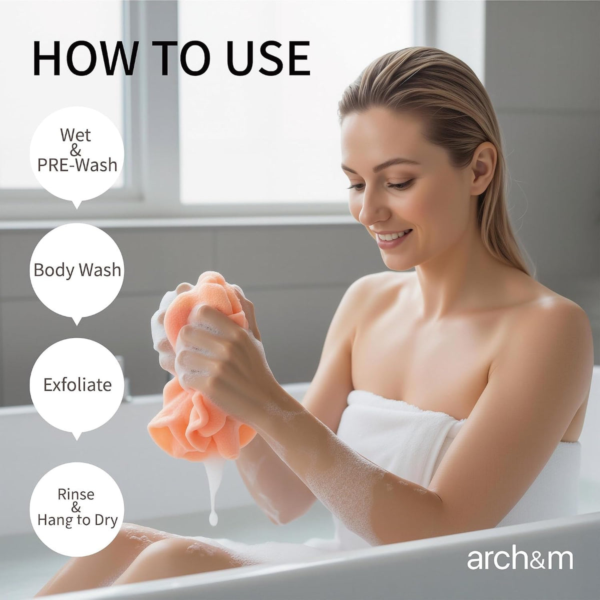 Exfoliating Washcloth & Japanese Shower Towel, 3 Pack, Body Scrubber