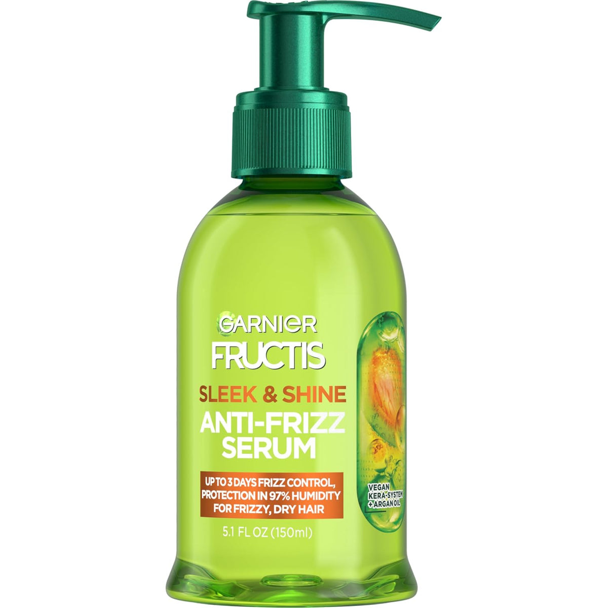 Garnier Fructis Sleek & Shine Anti-Frizz Hair Serum for Frizzy, Dry Hair, Leave-In Argan Oil Infused Formula with Up to 