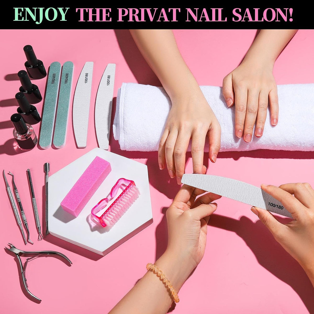 FANDAMEI Nail Care Kit, Nail Files 100/180, Nail Buffer Block, Cuticle Nippers, Cuticle Trimmer, Cuticle Pusher, Nail To