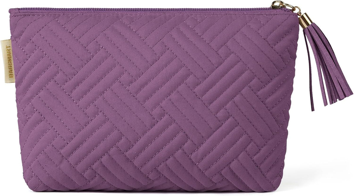 BAGSMART Small Makeup Bag, Machine Washable Puffy Cosmetic Pouch, Pink