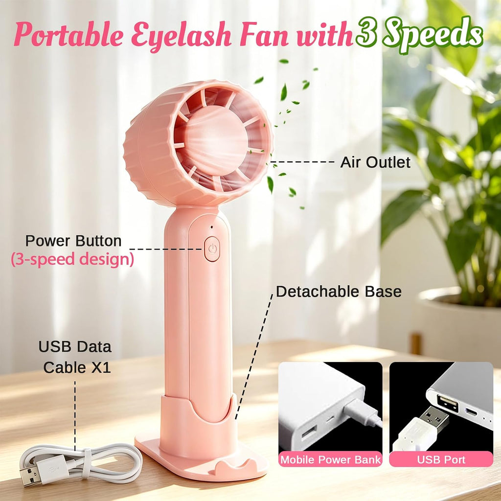 Eyelash Extension Cleanser Lash Mousse Lash Shampoo for Extensions, USB Mini Portable Fan Rechargeable Electric Handheld