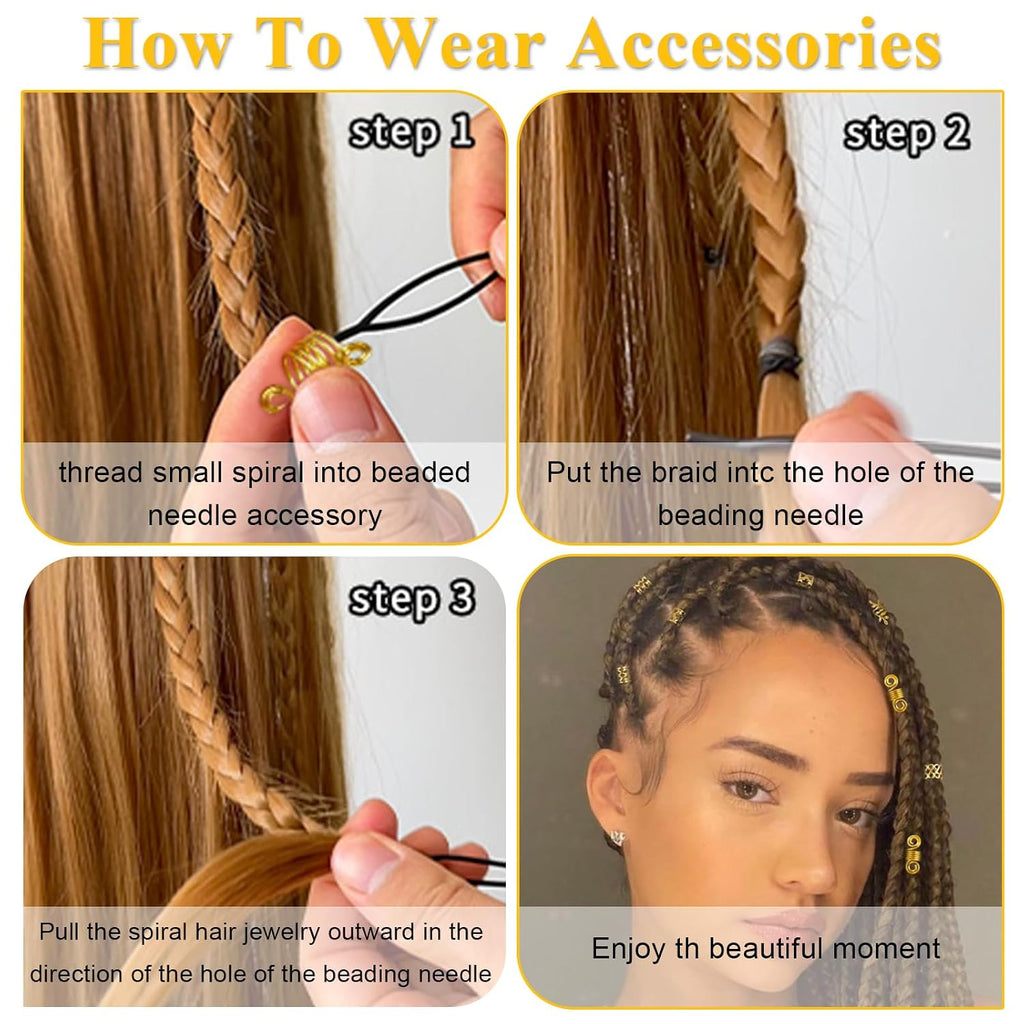 TEBIEKOY 26pcs Gold Hair Accessories for Women Loc Hair Jewelry for Braids Metal Dreadlock Beads Set Snake Hair Clips De