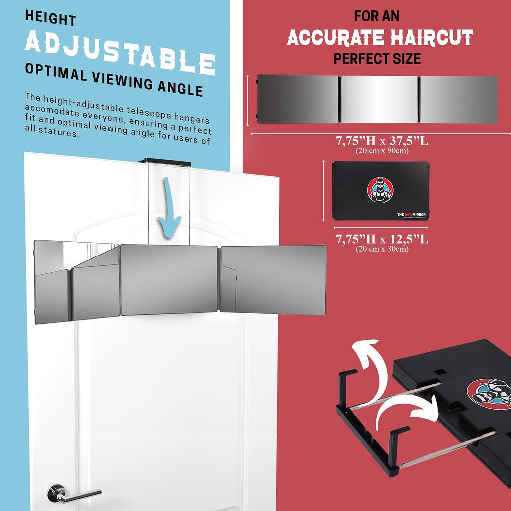 The 360 Mirror Trifold Barber 3 Way Mirror for Self Hair Cutting System