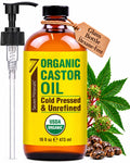 Seven Minerals USDA Organic Castor Oil - Big 16 oz Glass Bottle with Pump - 100% Pure Cold Pressed Unrefined Hexane Free