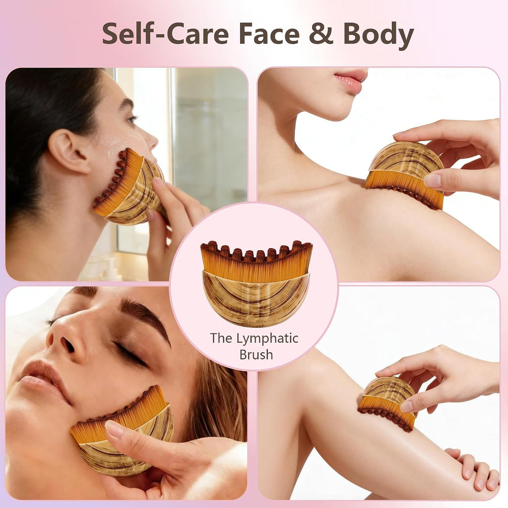 Lymphatic Contour Face Brush(2-PCS),Super Soft Manual Lymphatic Drainage Massager for Sculpting, Relieve Fatigue & Reduc