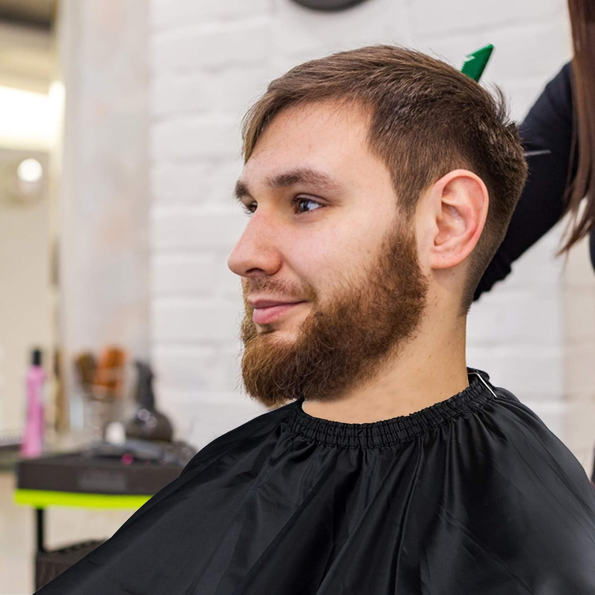 FEBSNOW Barber Cape Professional Hair Cutting Cape with Neck Duster Brush