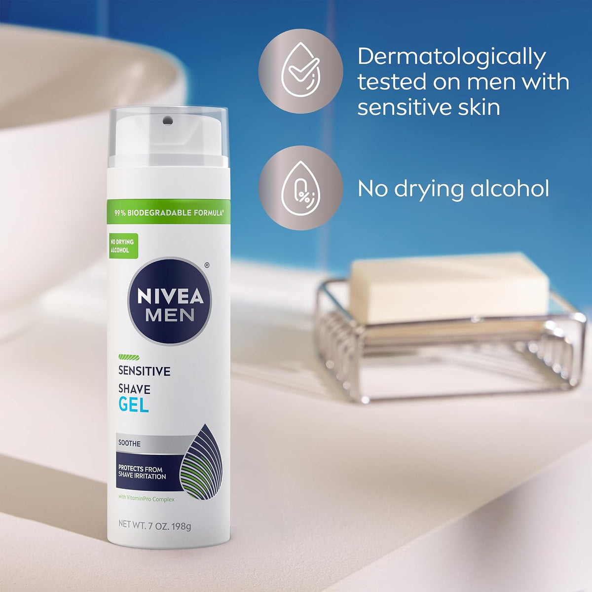 NIVEA MEN Sensitive Shave Gel, No Drying Alcohol, Mulitpack, 3 x 7 OZ