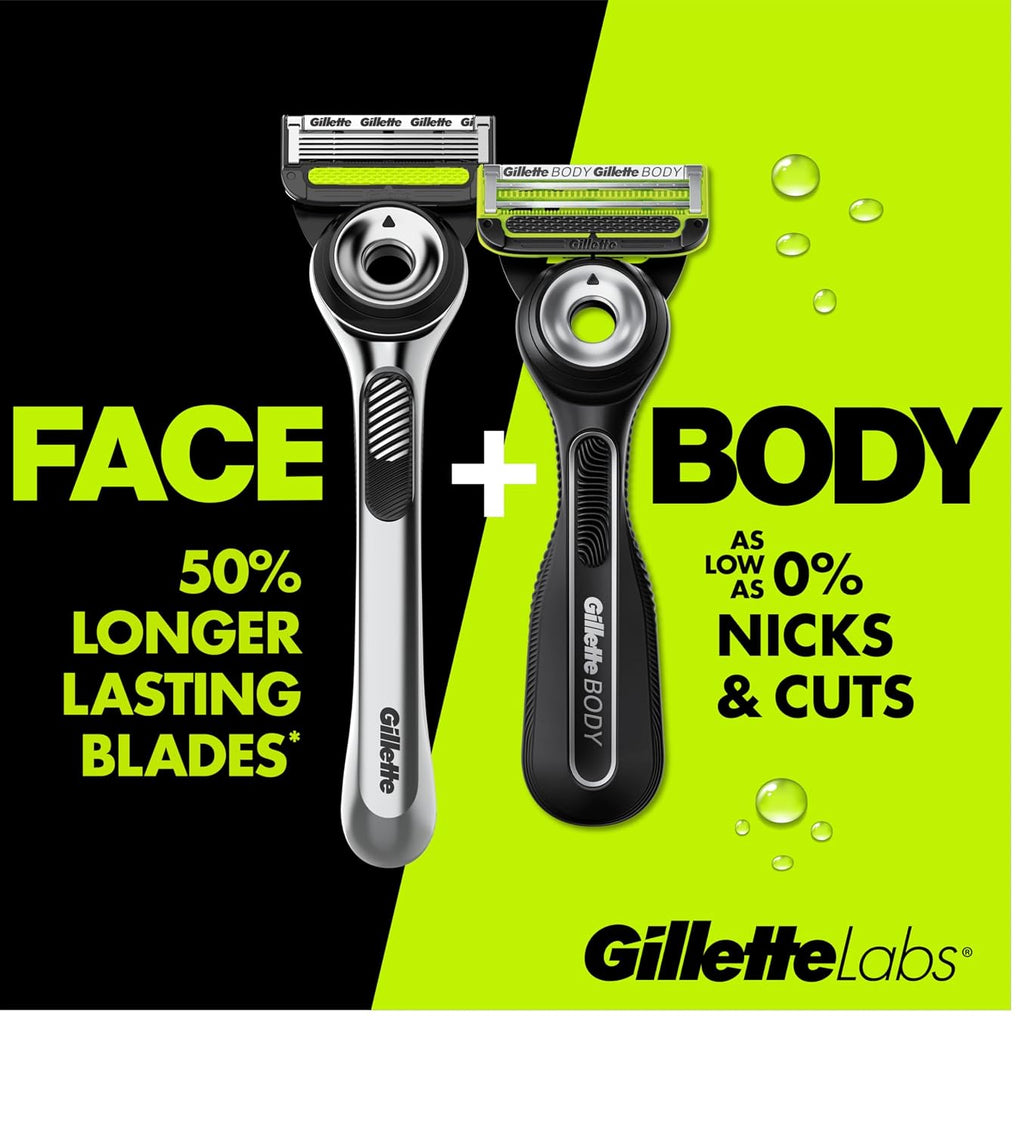Gillette Labs Body + Intimate Razor For Men, Handle + 4 Blade Refills, Travel Cover