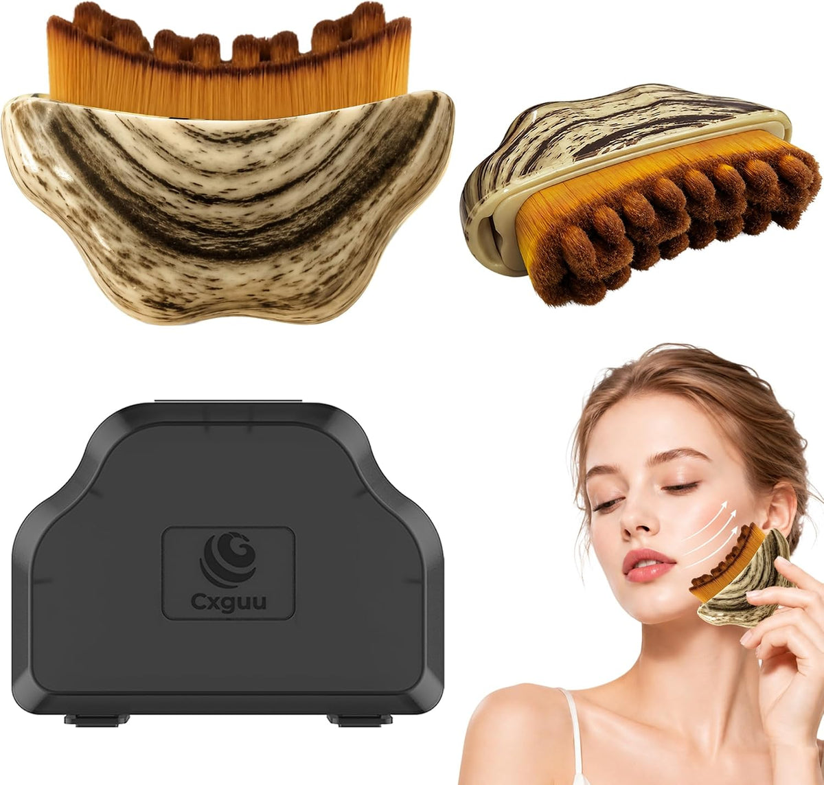 Lymphatic Contour Face Brush(2-PCS),Super Soft Manual Lymphatic Drainage Massager for Sculpting, Relieve Fatigue & Reduc
