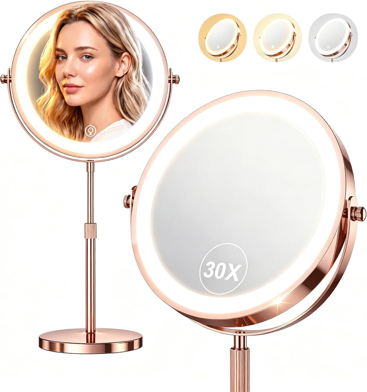 Dienmern 1X/30X Makeup Mirror with Lights, 9" Magnifying Vanity Mirror