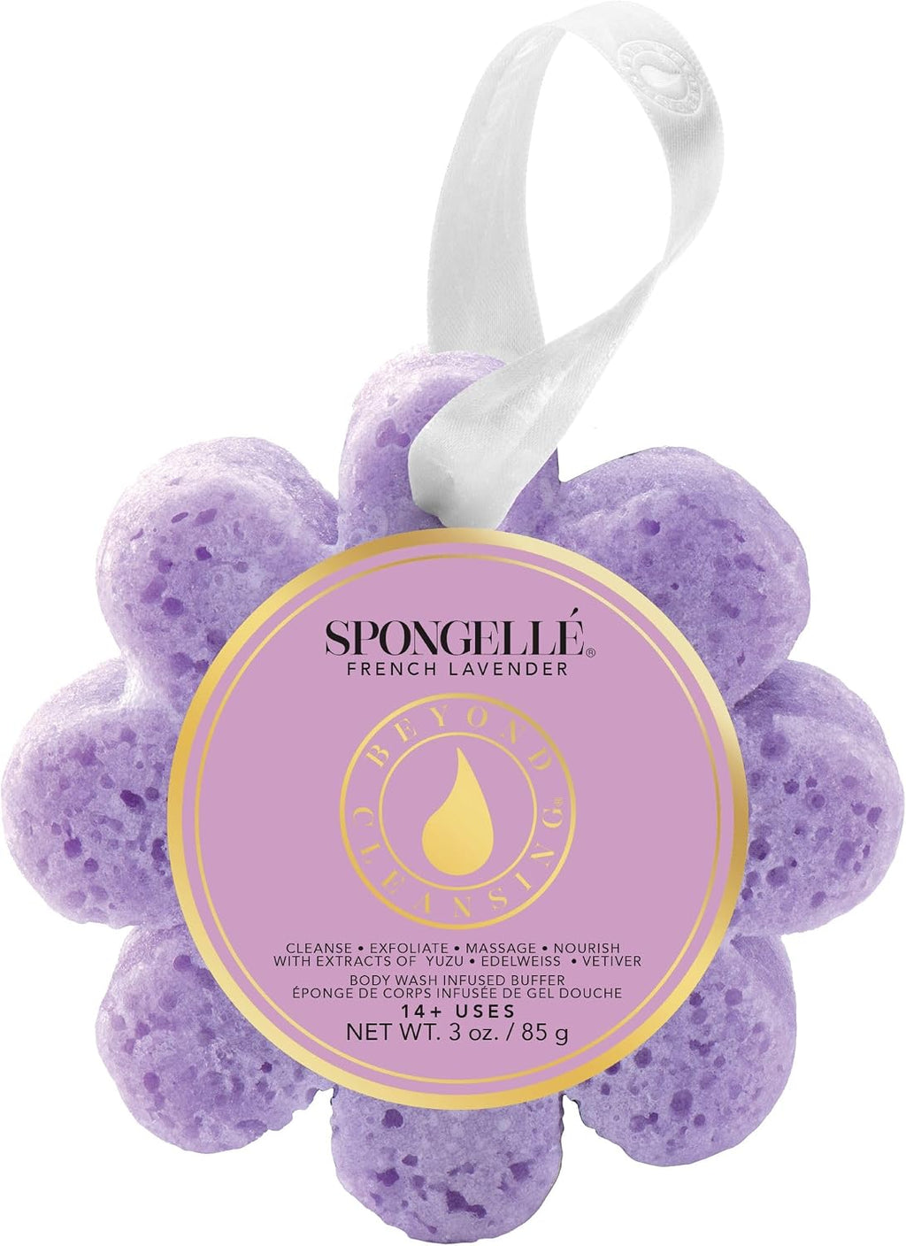 Spongellé French Lavender Wild Flower Bath Sponge | Built-in Body Wash & Body Scrubber, Shower Loofah Sponge for Women |