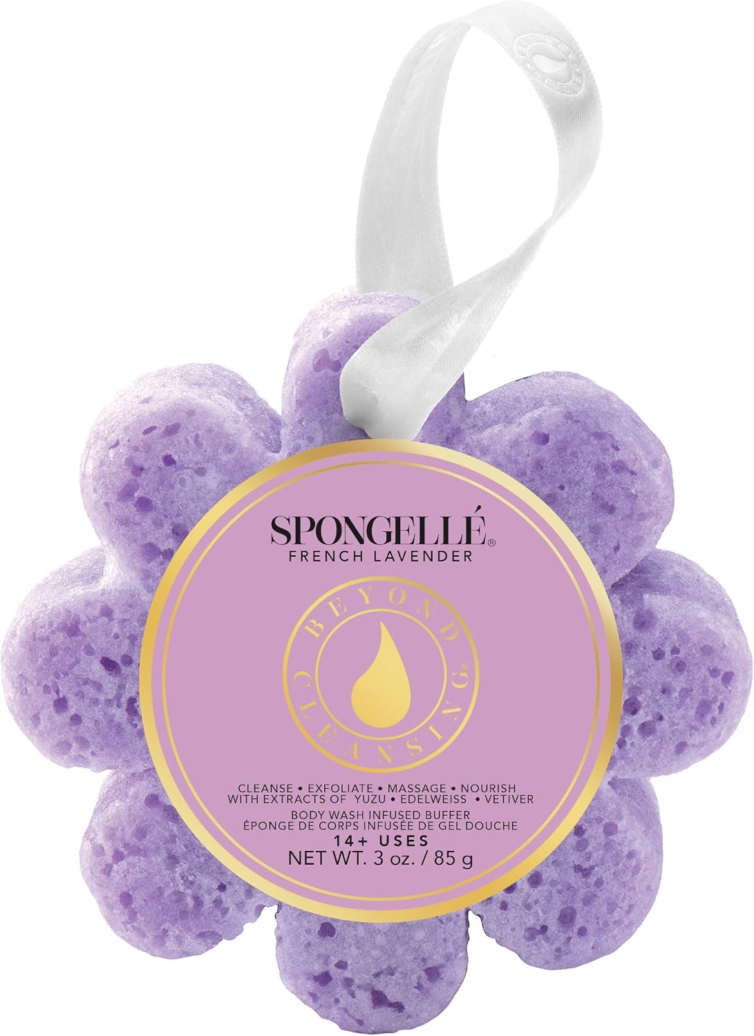 Spongellé French Lavender Wild Flower Bath Sponge | Built-in Body Wash & Body Scrubber, Shower Loofah Sponge for Women |