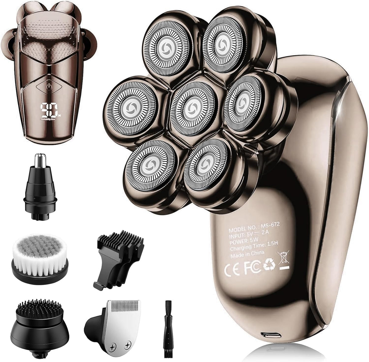 SHPAVVER Head Shavers for Bald Men: 5-in-1 IPX7 Waterproof Grooming Kit - 7D Floating Electric Razor With Magnetic Remov