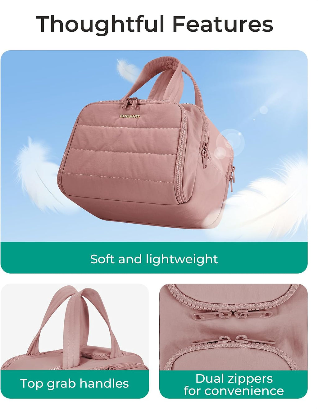BAGSMART Travel Toiletry Bag, Lightweight Large Wide-open Travel Bag for Women, Puffy Cosmetic Makeup Bag Organizer with