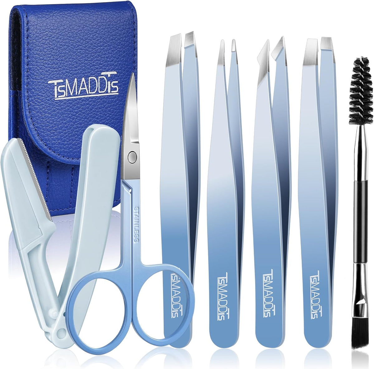 7 pcs Tweezers for Women Facial Hair, Precision Tweezer Set for Eyebrows with Curved Scissor and Eyebrow Razor for Ingro