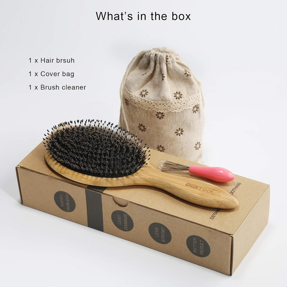 BESTOOL Hair Brush-Boar Bristle Hair Brushes Natural Bamboo Wooden Cushion Massage Anti Static Large Paddle Hairbrush fo