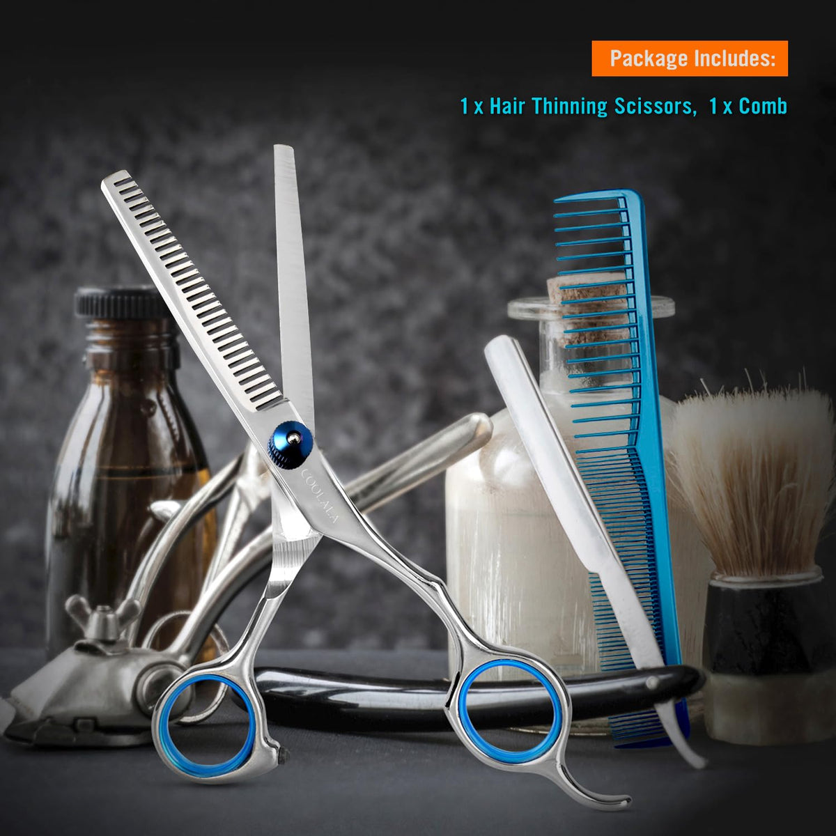 COOLALA Stainless Steel Hair Cutting Scissors Thinning Shears 6.5 Inch Professional Salon Barber Haircut Scissors Family