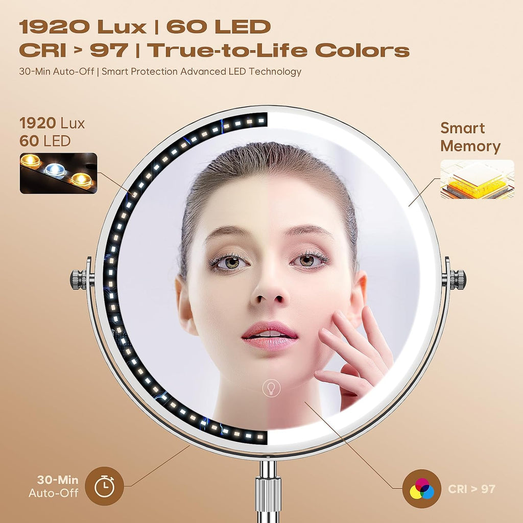 Dienmern Makeup Mirror, 1X/20X Rechargeable Vanity Mirror with Lights
