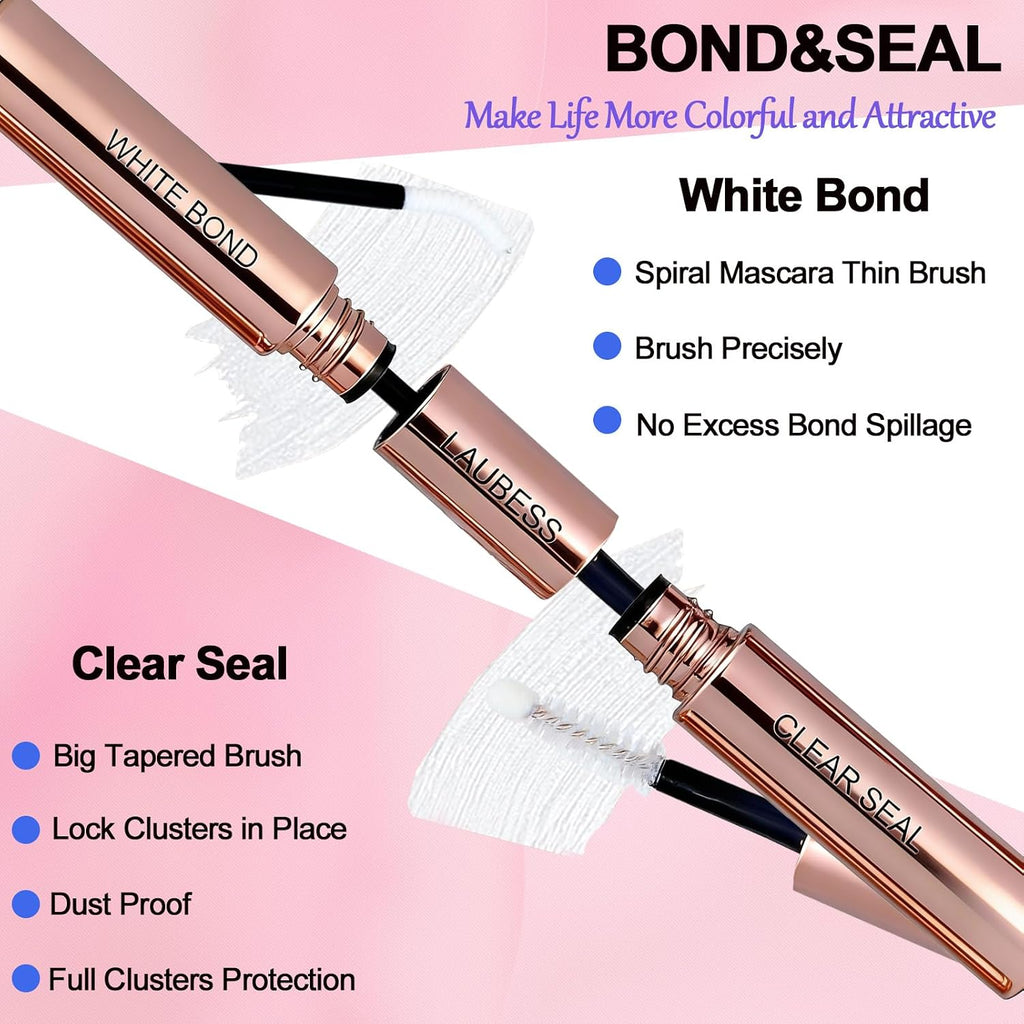 Lash Bond and Seal Lash Glue Waterproof LAUBESS 2-IN-1 Cluster Lash Glue for Eyelash Clusters 72H 10ml (White/Clear)