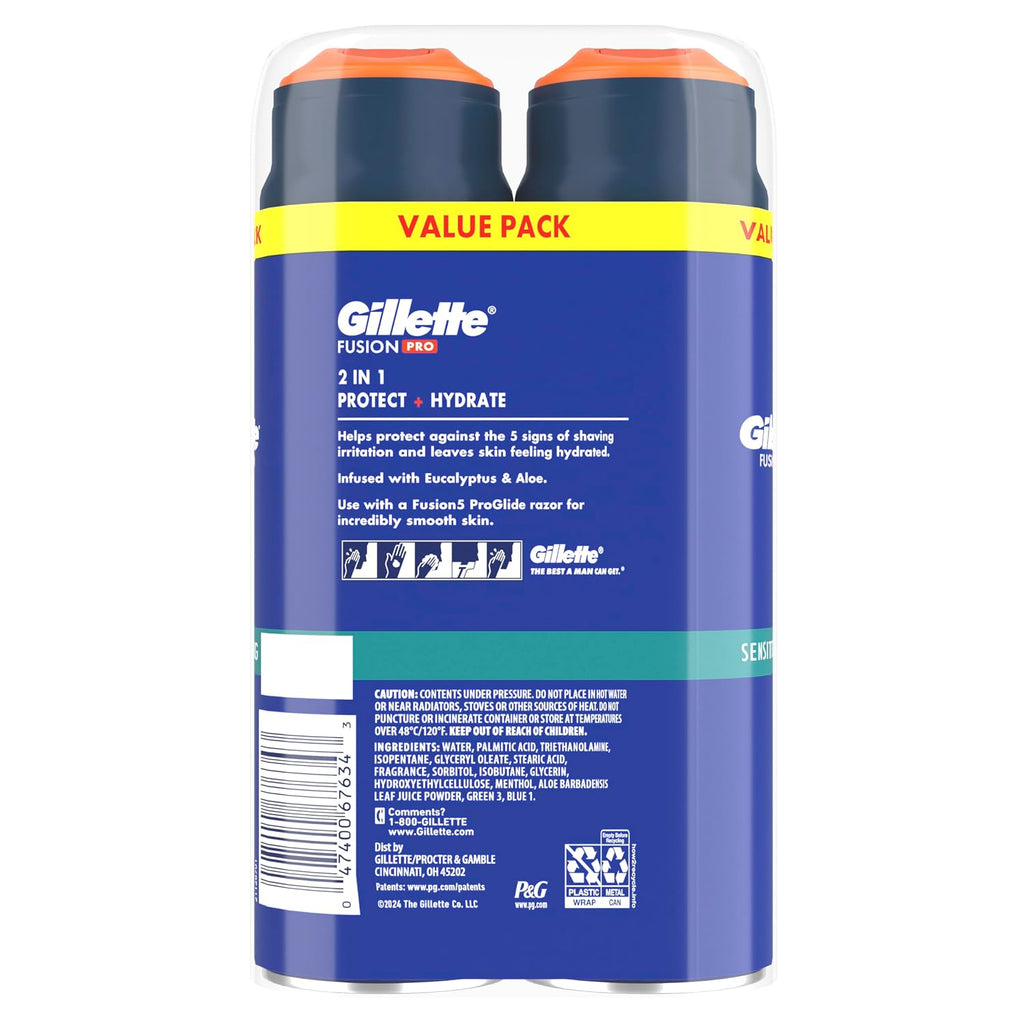 Gillette PRO Shaving Gel For Men Cools To Soothe Skin And Hydrates Facial Hair, TWIN PACK - Total 14oz, ProGlide Sensiti