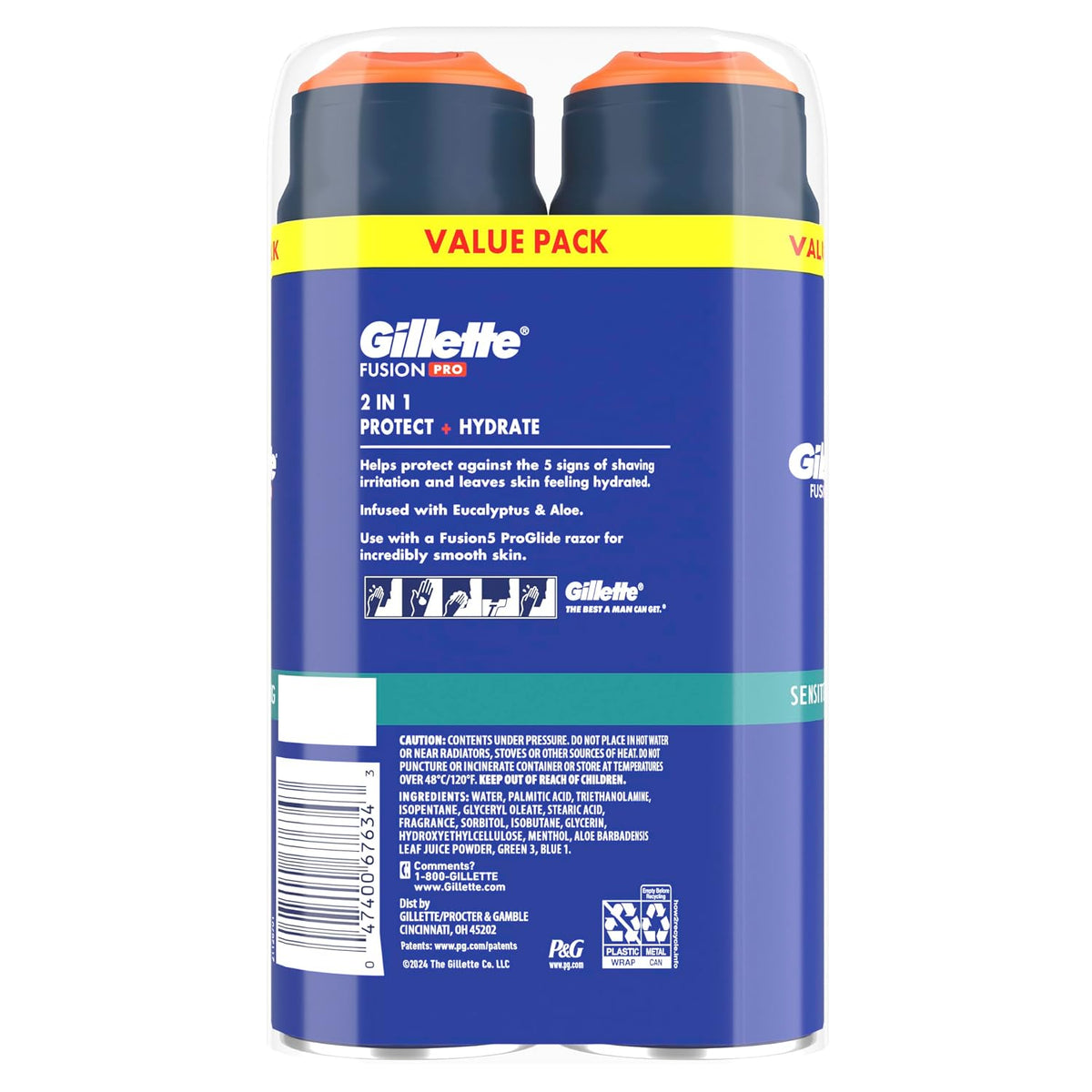 Gillette PRO Shaving Gel For Men Cools To Soothe Skin And Hydrates Facial Hair, TWIN PACK - Total 14oz, ProGlide Sensiti