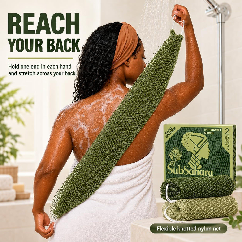 African Net Sponge, Exfoliating Body Scrubber for Back, 2 Pack