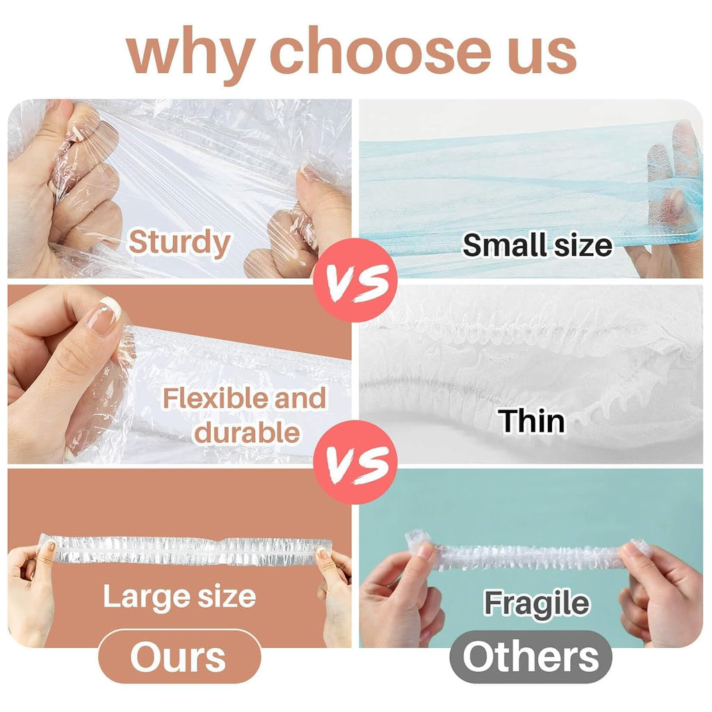 MAQIHAN 100 Disposable Shower Caps Large - 20.5" Thickened Plastic Hair Cap