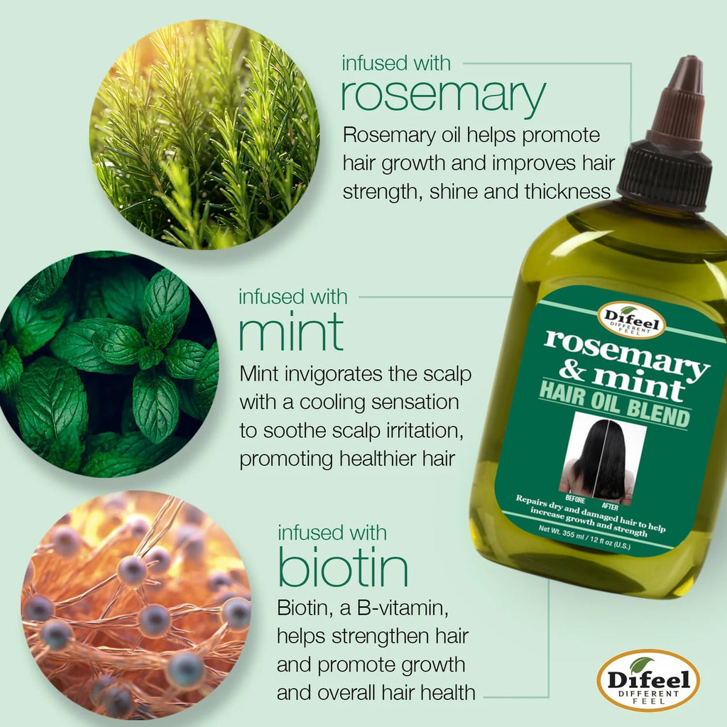Difeel Rosemary and Mint Hair Oil Blend with Biotin 7.1 Ounce - Strengthening Scalp & Hair Treatment Oil Blend, Nourishe