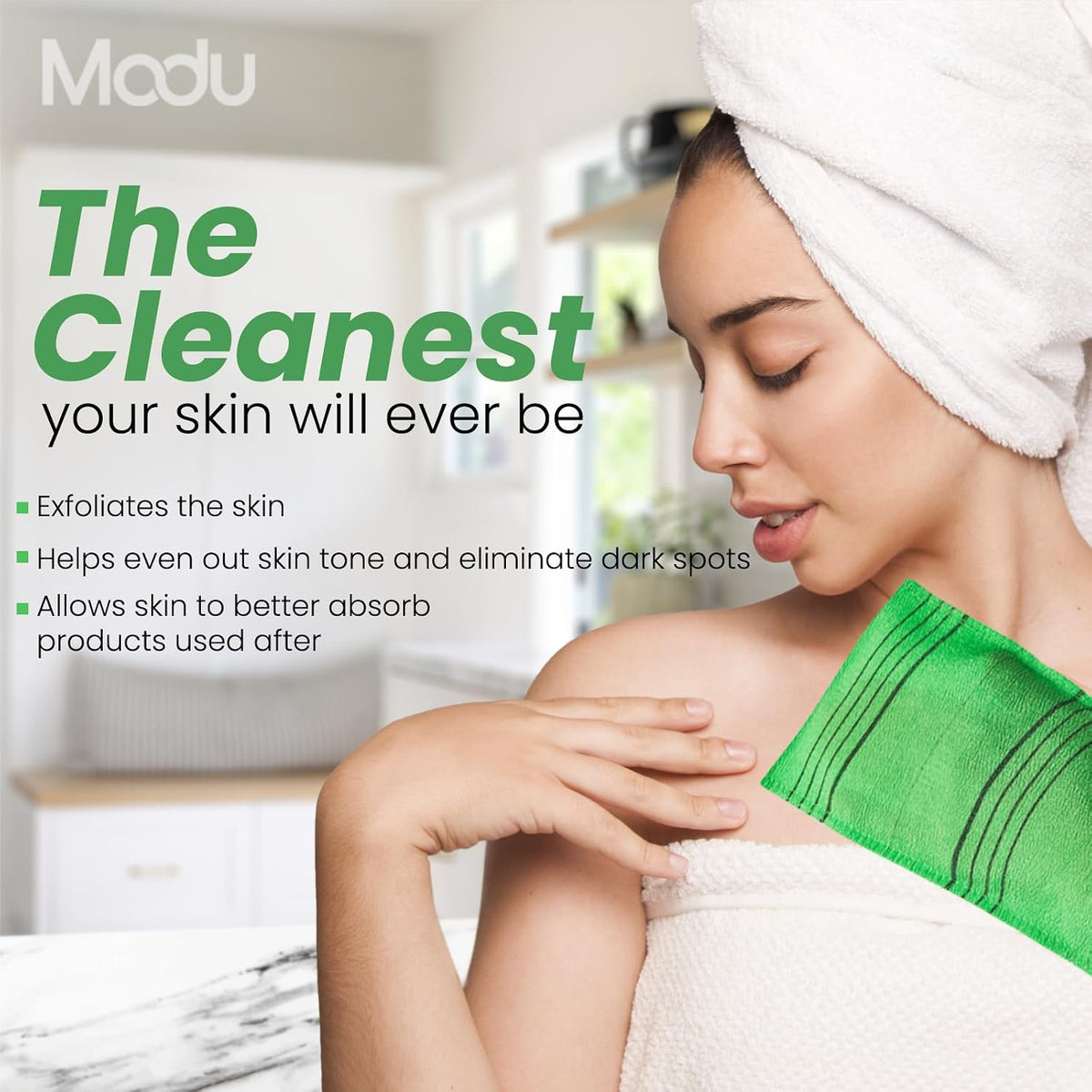Modu Korean Exfoliating Mitts Large 4PCS (Green, Yellow, Sky Blue, Pink) – Exfoliating Gloves Body Scrubber Italy Towel 