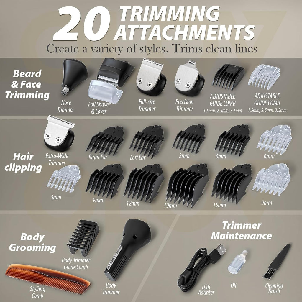 OLOV For Man Beard Trimmer, 21 Piece All-in-One Mens Grooming Kit and Hair Clipper, Nose, Ear,Body and Face, Electric Ra