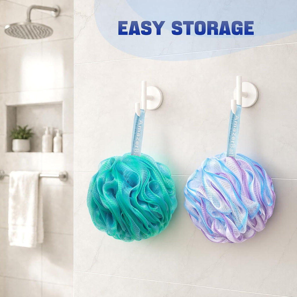AmazerBath Loofah Sponge 75g/Piece, Exfoliating Bath Sponge Body Scrubber - Loofa Set of 4 Flower Color (Large, Green-Pu