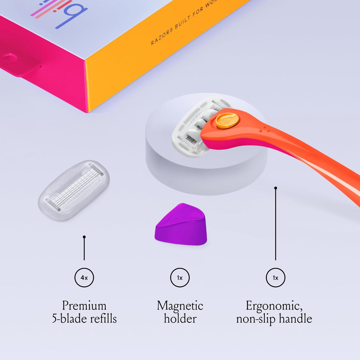 Billie Razors for Women, Sunburst - 1 Handle, 2 Refills & Magnetic Holder