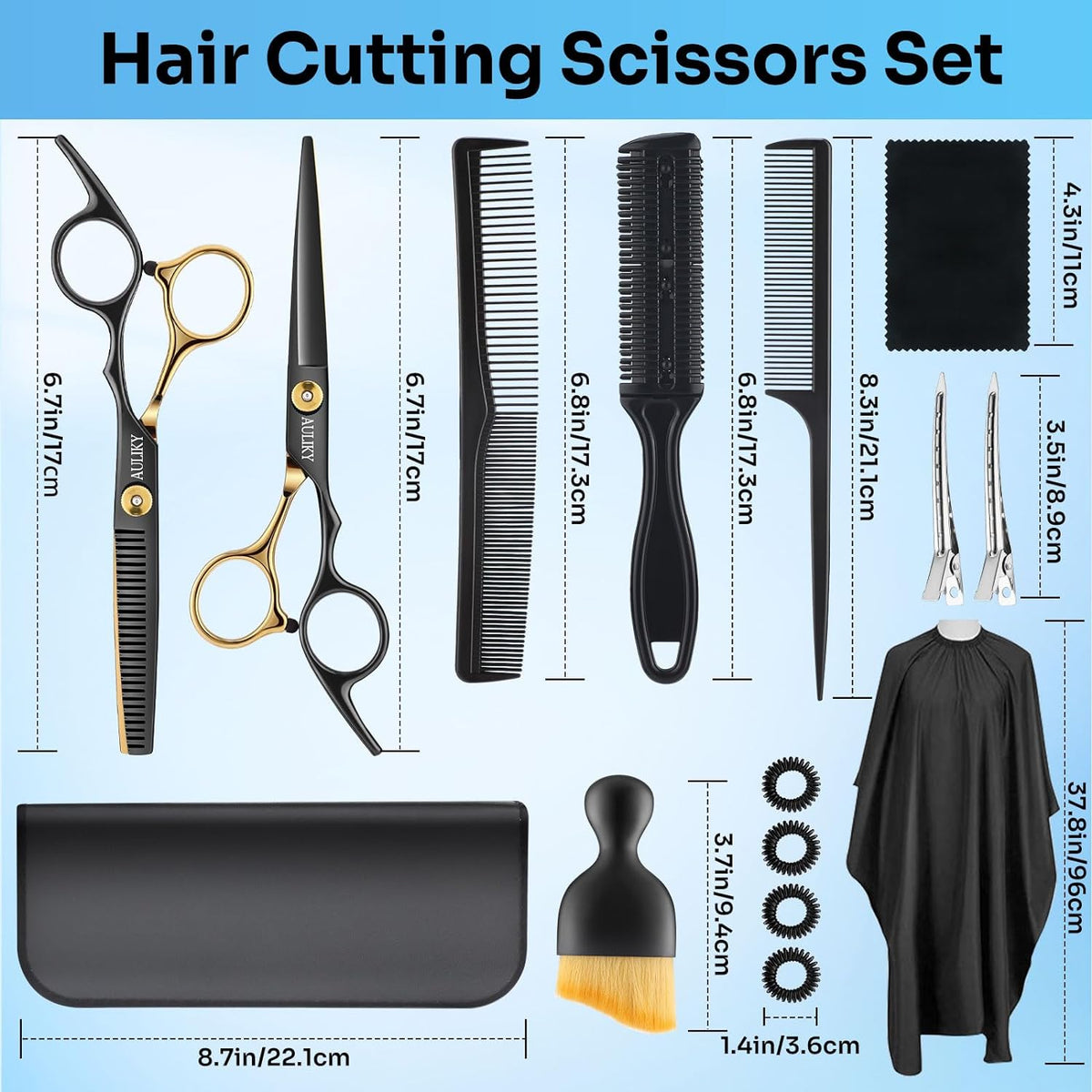 AULikY Hair Cutting Scissors Shears Kits, 15 Pcs Professional Stainless Steel Hairdressing Shears Set Thinning Scissors 