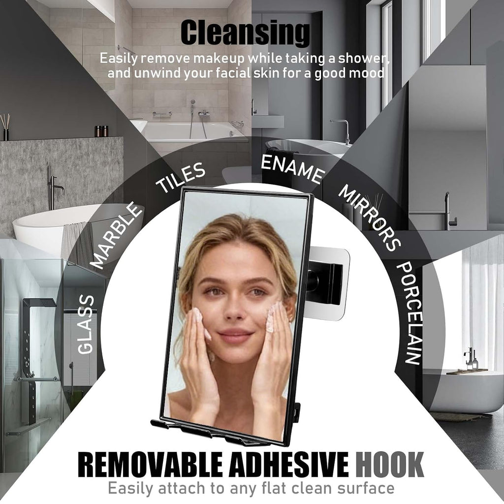 LFOYOU Shower Mirror for Shaving & Washing Your Face with a Squeegee - Built-in Two Razor Holder, 360°Rotation Adjustabl