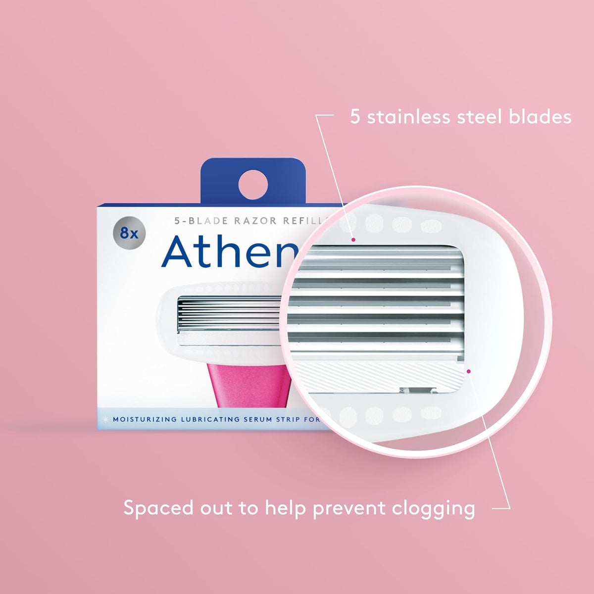 Athena Club Women's Razor Blade Refills, 5-Blade Cartridges, 8 Count
