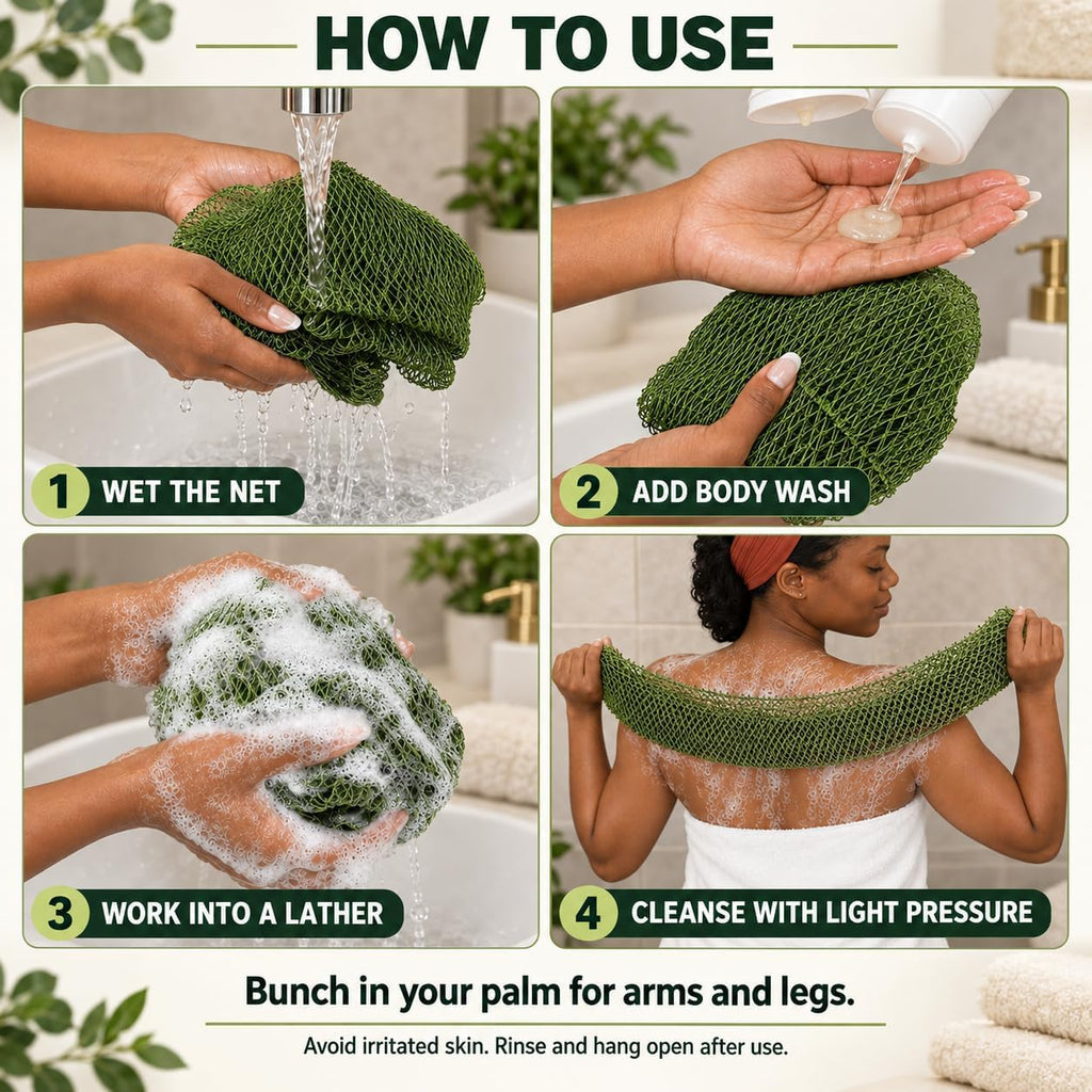 African Net Sponge, Exfoliating Body Scrubber for Back, 2 Pack