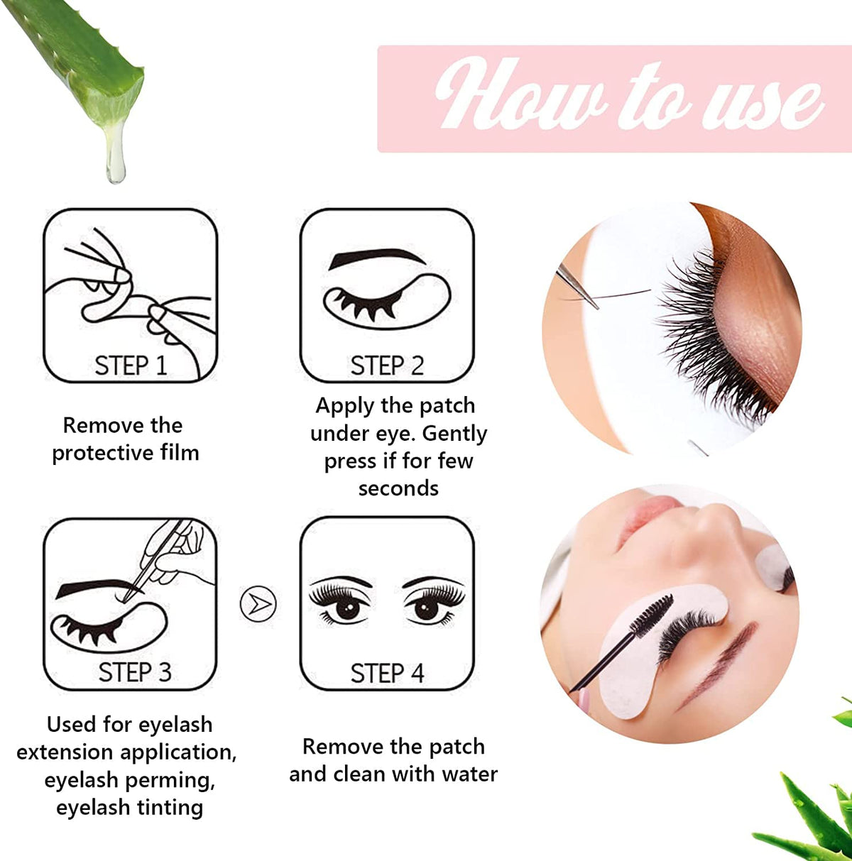 100 Pairs GreenLife Natural Hydrogel Eye Gel Pads - Collagen and Aloe Vera Patches for Under Eyes - Eyelash Extension Ki