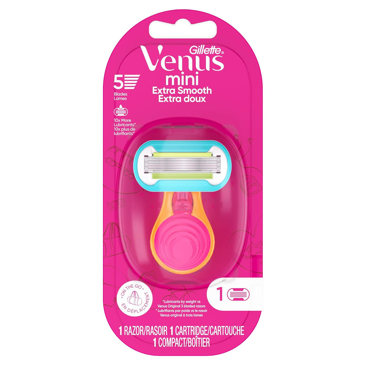 Gillette Venus Extra Smooth Travel Razor Kit for Women, Mini Handle + Refill + Case
